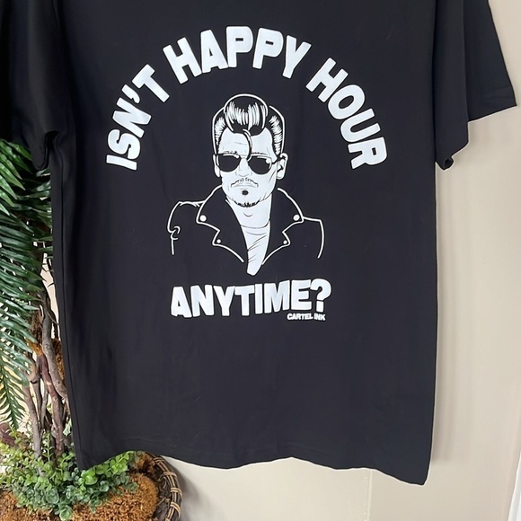 Brand New Cartel Ink Johnny Depp Court “Isn’t Happy Hour Anytime?” Black Shirt - Picture 6 of 9